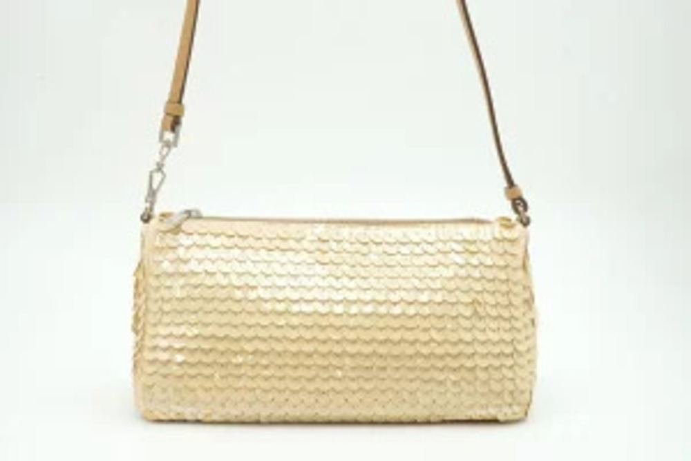 Prada Sequin Accessory Pouch Shoulder Bag Beige Tan